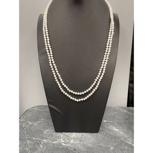 White Faceted Beaded Double Layer 56in Necklace